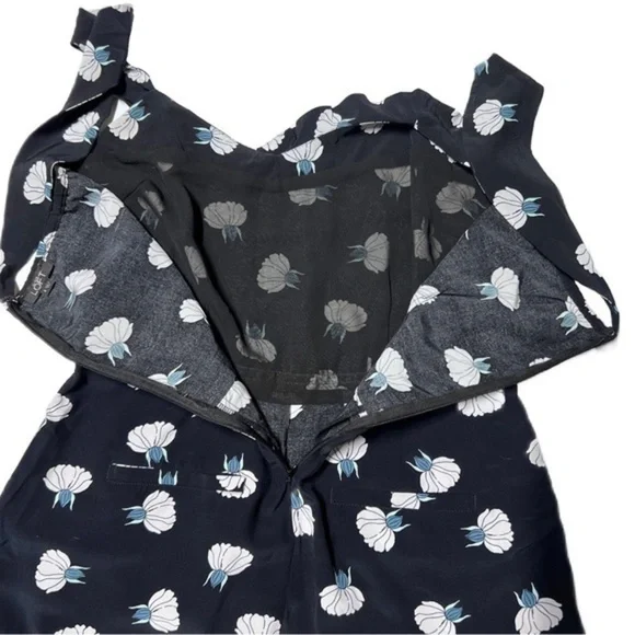 LOFT Lotus Floral Blue Jumpsuit Ruffle Sleeves Wide Leg Pockets Blogger Fav 4 - Picture 11 of 13